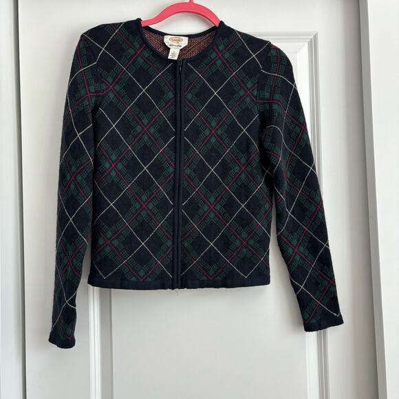 Talbots Made in Italy 100% Merino Wool Argyle Print Cardigan Sz S Vintage - Picture 1 of 7